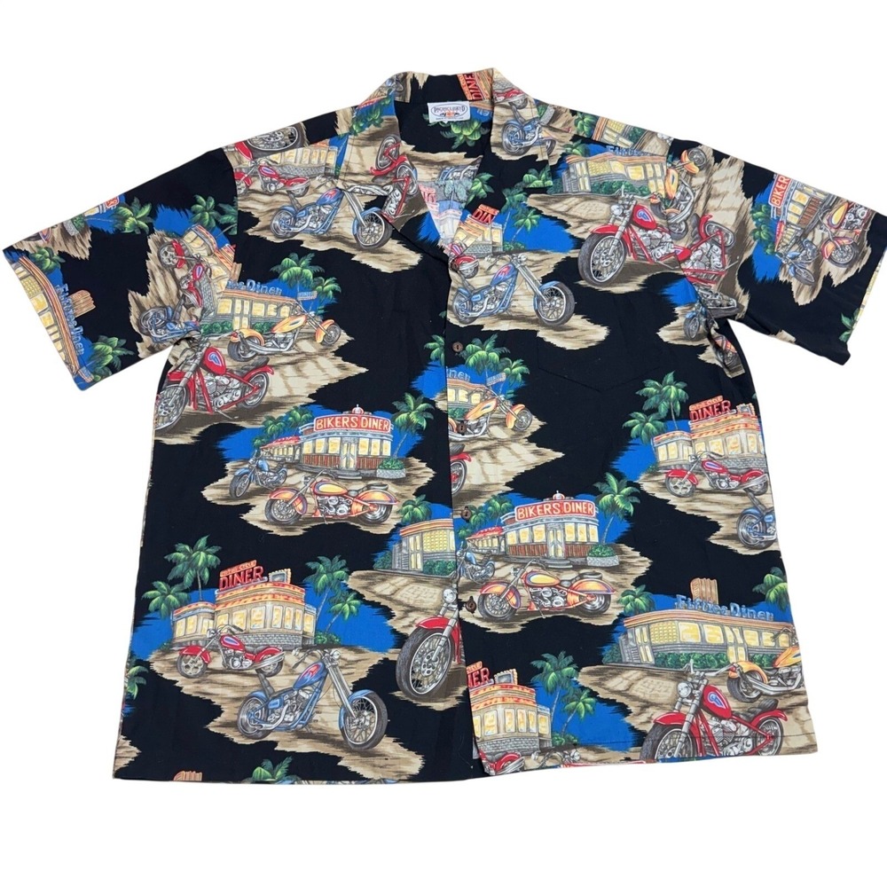 Vintage Made in Hawaii Bikers Diner Motorcycle Hawaiian Shirt Mens M